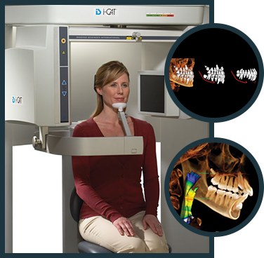 Woman getting digital x rays of her mouth and jaw
